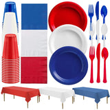 Nicole Fantini 411 PCS Combo American Flag Themed Red White and Blue Disposable Party Set 60 9'' Plastic Dinner Plates | Cups Paper Napkins 96 cutlery