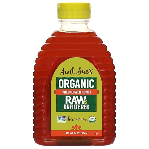 Aunt Sue’s Raw & Unfiltered Organic Honey, Light Amber, USDA Organic, 24 Ounce (Pack of 1)
