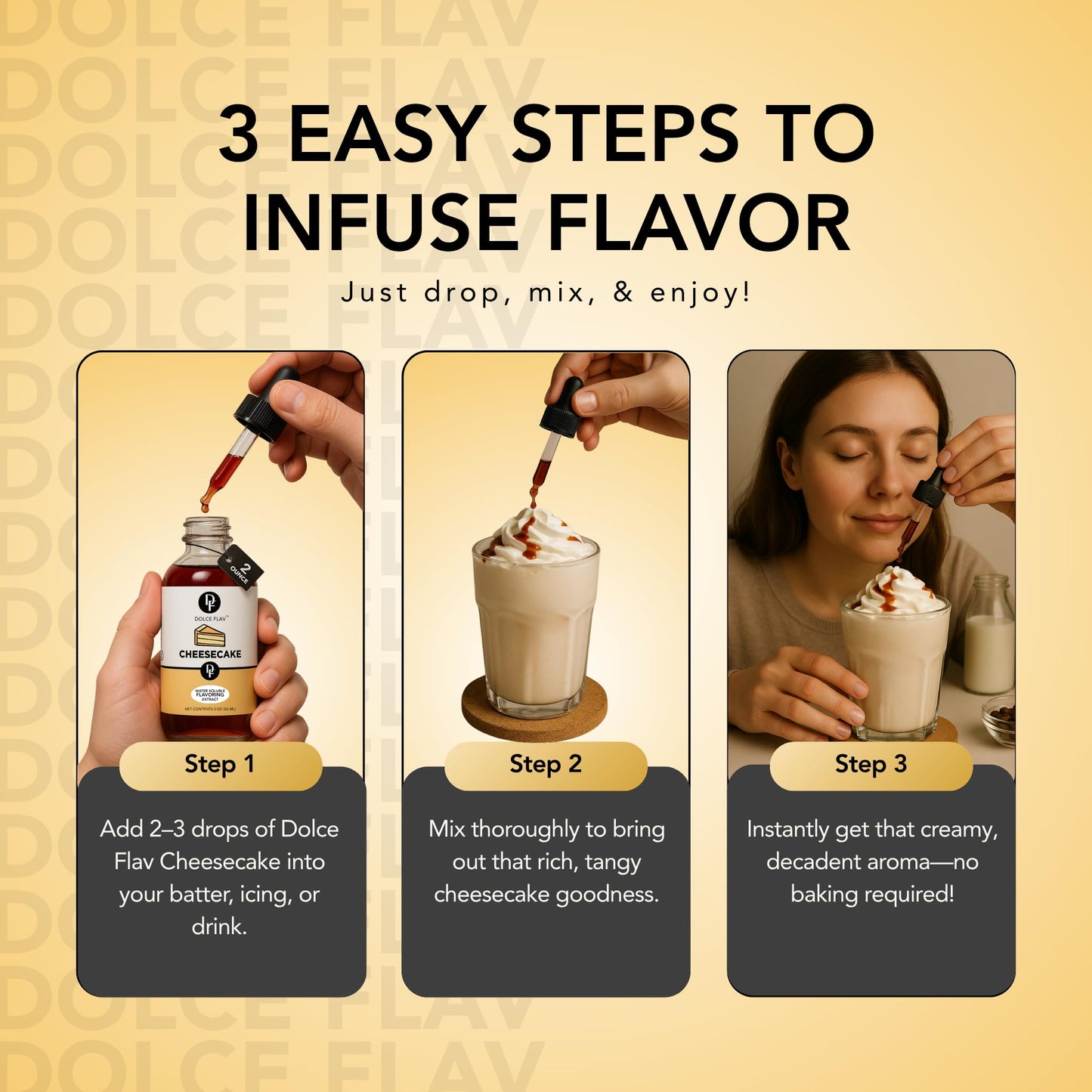 Dolce Flav Cheesecake Extract - 2 Ounce Water-Soluble Kosher, Sugar-Free, Concentrated Creamy Flavor for Desserts, Frostings & Pastries, Includes