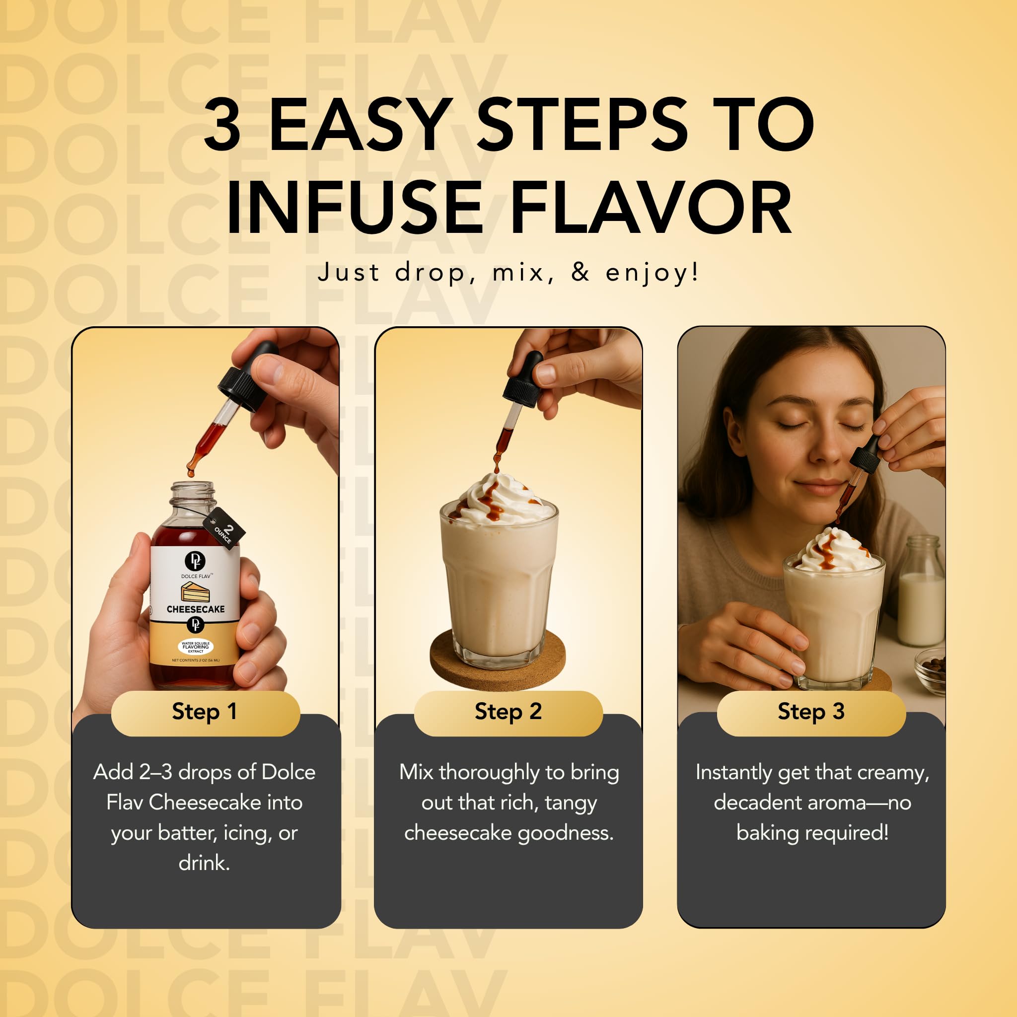 Dolce Flav Cheesecake Extract - 2 Ounce Water-Soluble Kosher, Sugar-Free, Concentrated Creamy Flavor for Desserts, Frostings & Pastries, Includes
