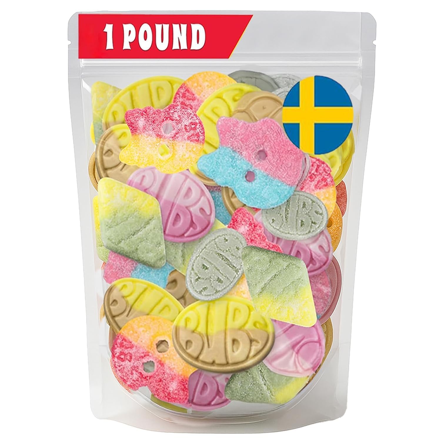 Bubs Swedish Candy Mix - 1 lb Sweet & Sour Gummies | Assorted Skulls, Ovals, Rombs | Fresh & Soft Foam Swedish Candy From Sweden (1 Pound)