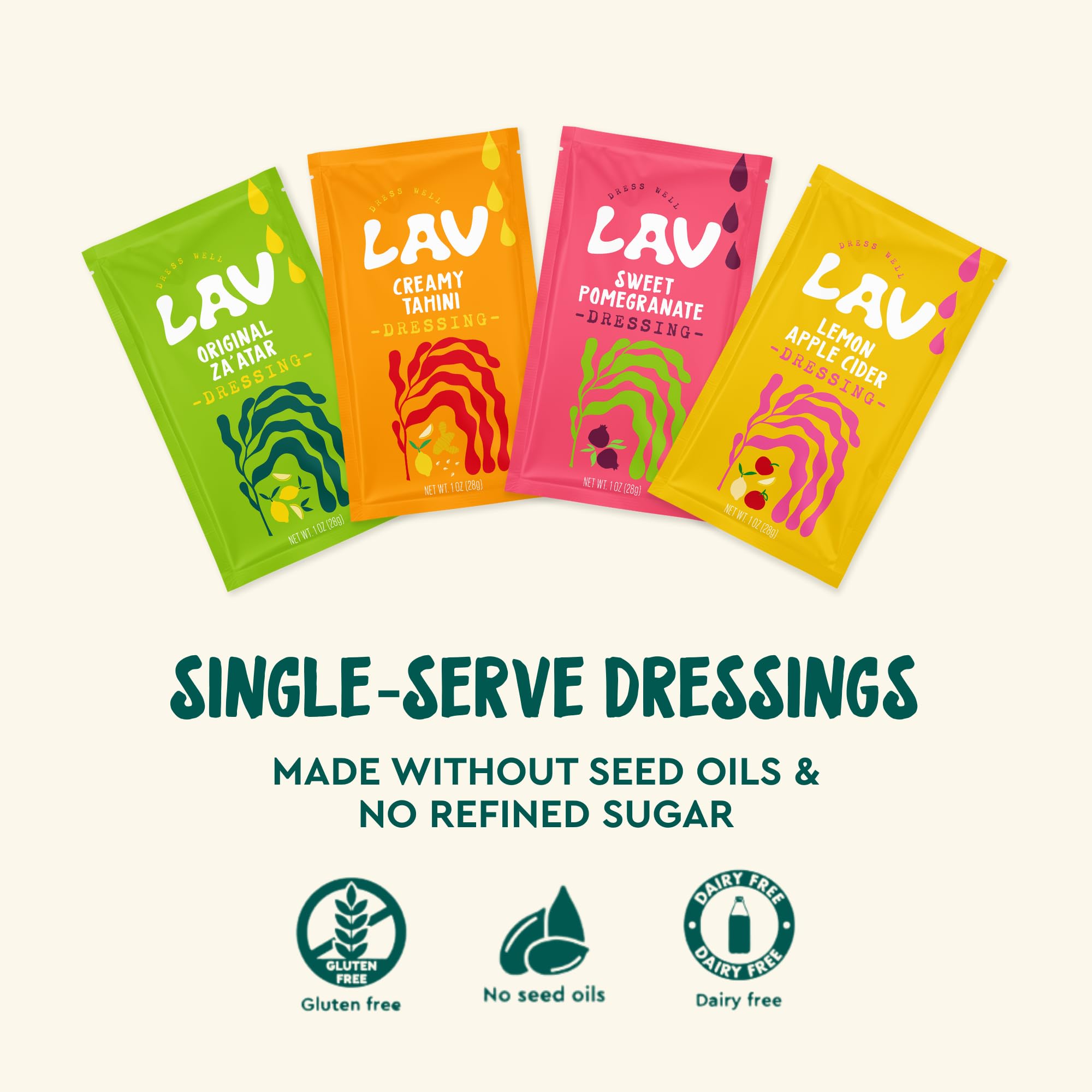 Lav, Dress Well Single-Serve Salad Dressing - Crafted with Avocado Oil & Olive Oil - Armenian-Inspired Flavor - 12 Pack Salad Dressing for Office