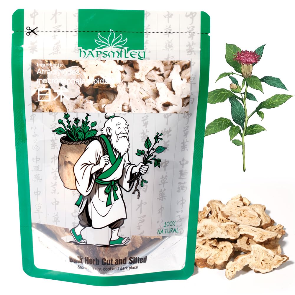 Hapsmiley Atractylodes macrocephala (White Atractylodes/Bai Zhu/??) - Sliced, Suitable for Tea and Cooking | 100g (3.5 oz) Dried Chinese Herb