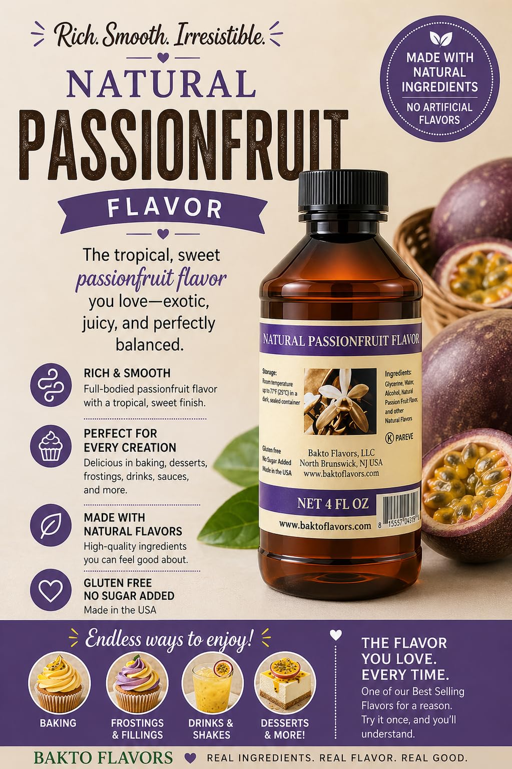 Bakto Flavors Natural Passionfruit Flavor - 4 OZ