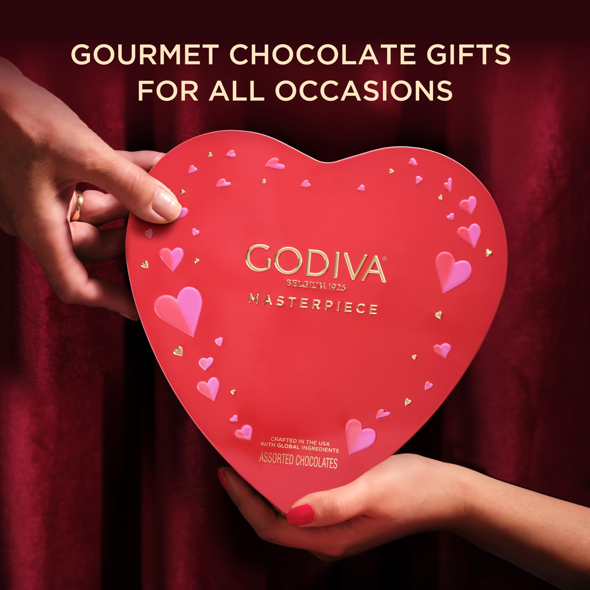 Godiva Masterpiece Heart Chocolate Gift Tin, Assorted Milk & Dark Chocolate with Ganache, Keepsake Gift for Birthday, Holidays, 7pc