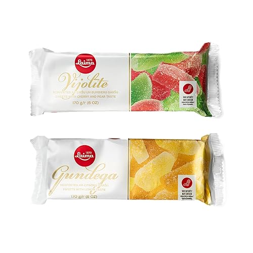 Laima Agar Jelly Slices Variety Pack 1, Cherry, Pear, and Lemon Flavored Sugar Candy, 170 g Package (Pack of 4)