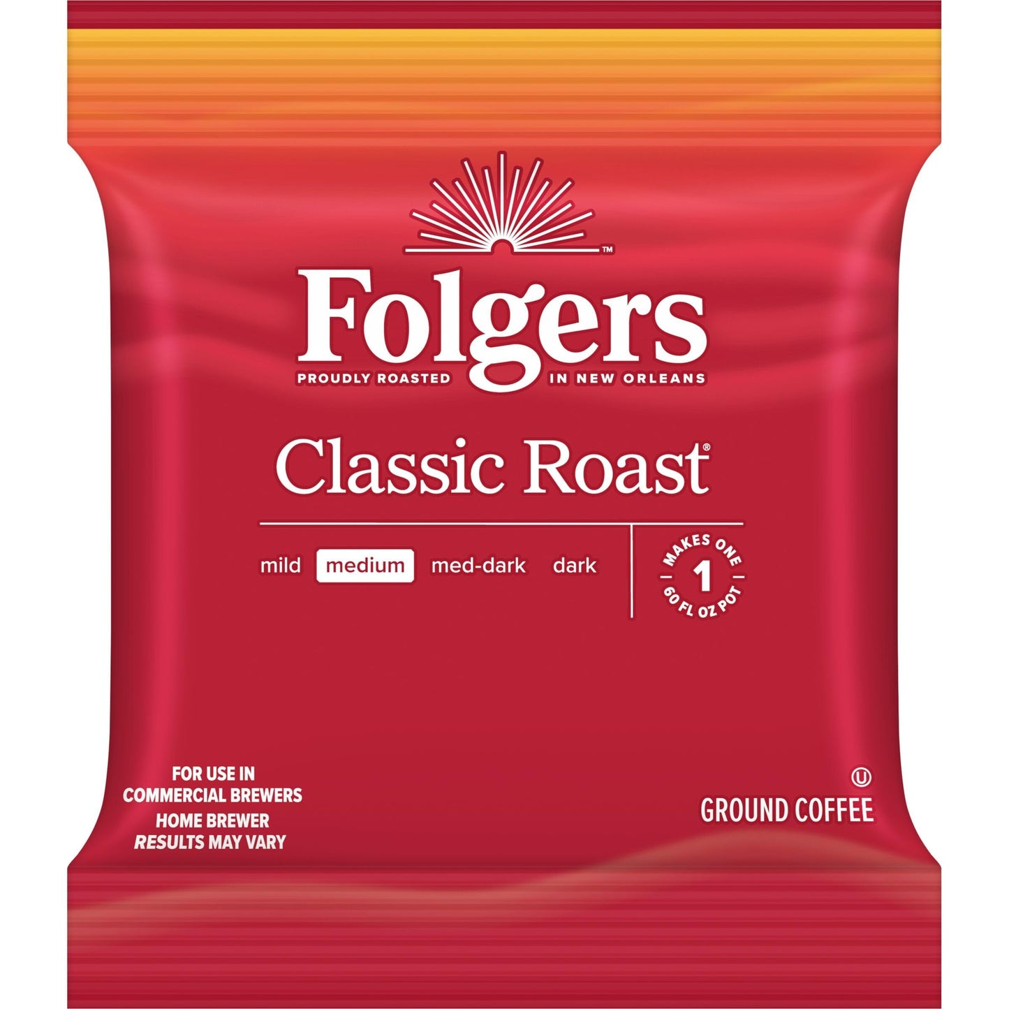 Folgers Classic Roast Medium Roast Ground Coffee, 42-1.5 Ounce Fraction Packets, frac Packs