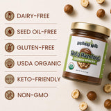 Brothers Nuts Holy Hazelnut Crunch Spread - Toasted Organic Hazelnuts with Sweet & Crunchy Cacao - Vegan, Gluten-Free, Kosher - No Preservatives - 6