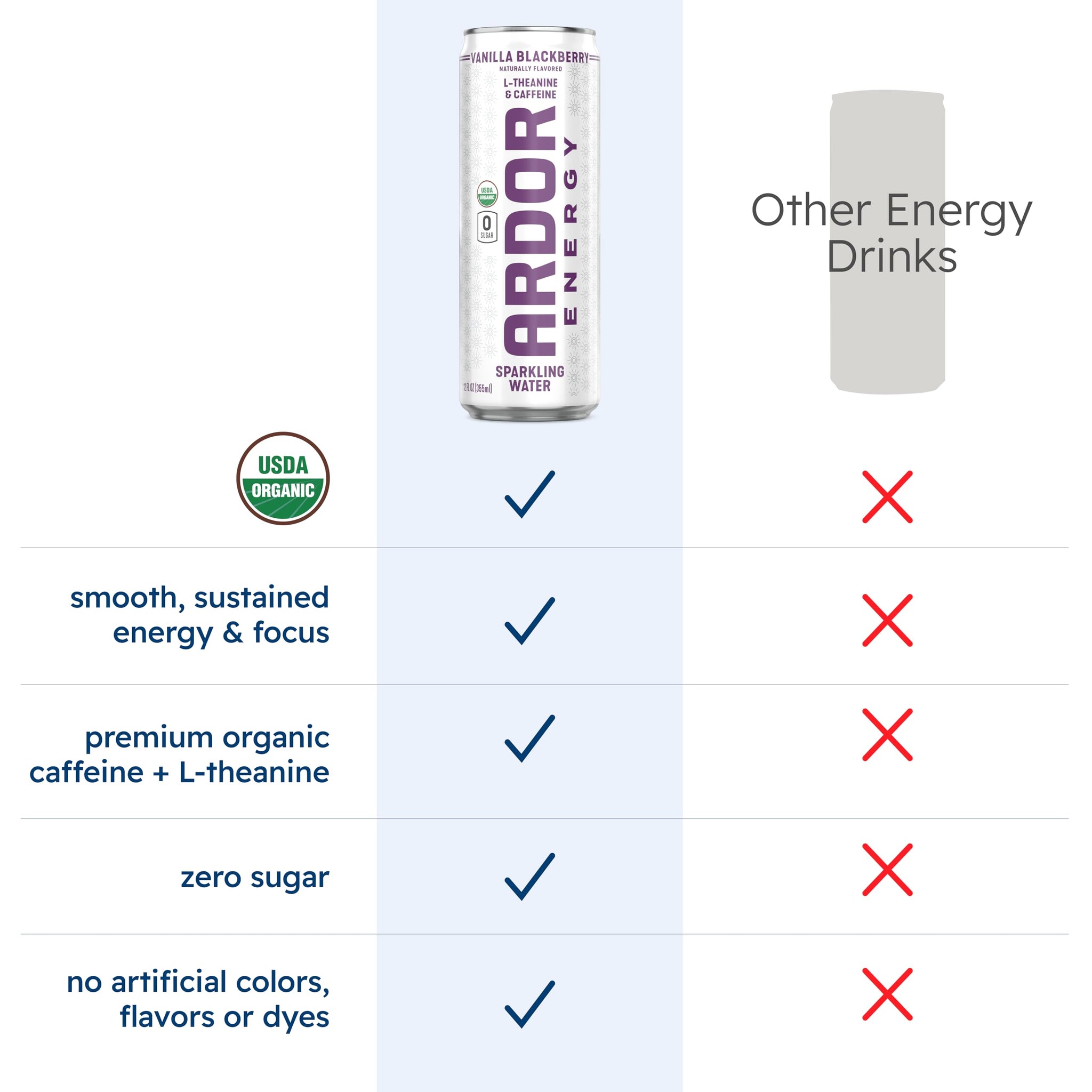 ARDOR ENERGY Sparkling Water with 100mg Natural Caffeine & 200mg L-Theanine from Organic Green Tea for Smooth Energy & Focus | Healthy Energy Drink |