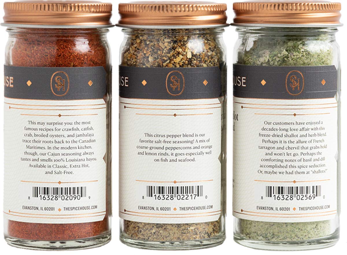 Spice House - No Salt Variety Set - 3 Count - ½ Cup Each - Sealed Display Jars - The Freshest Seasonings Including Cajun and Citrus Pepper - Perfect