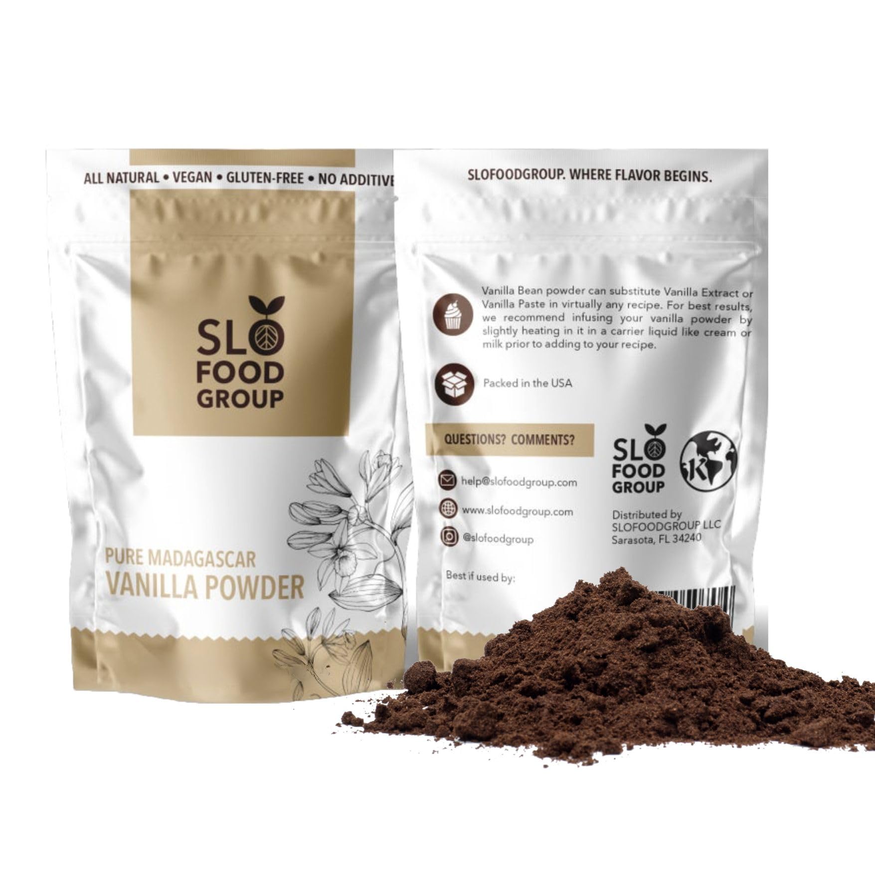 Slofoodgroup - Madagascar Vanilla Bean Powder - [ 16 oz.] - Made from Premium Whole Ground Grade A Vanilla Beans from Madagascar - For Cooking