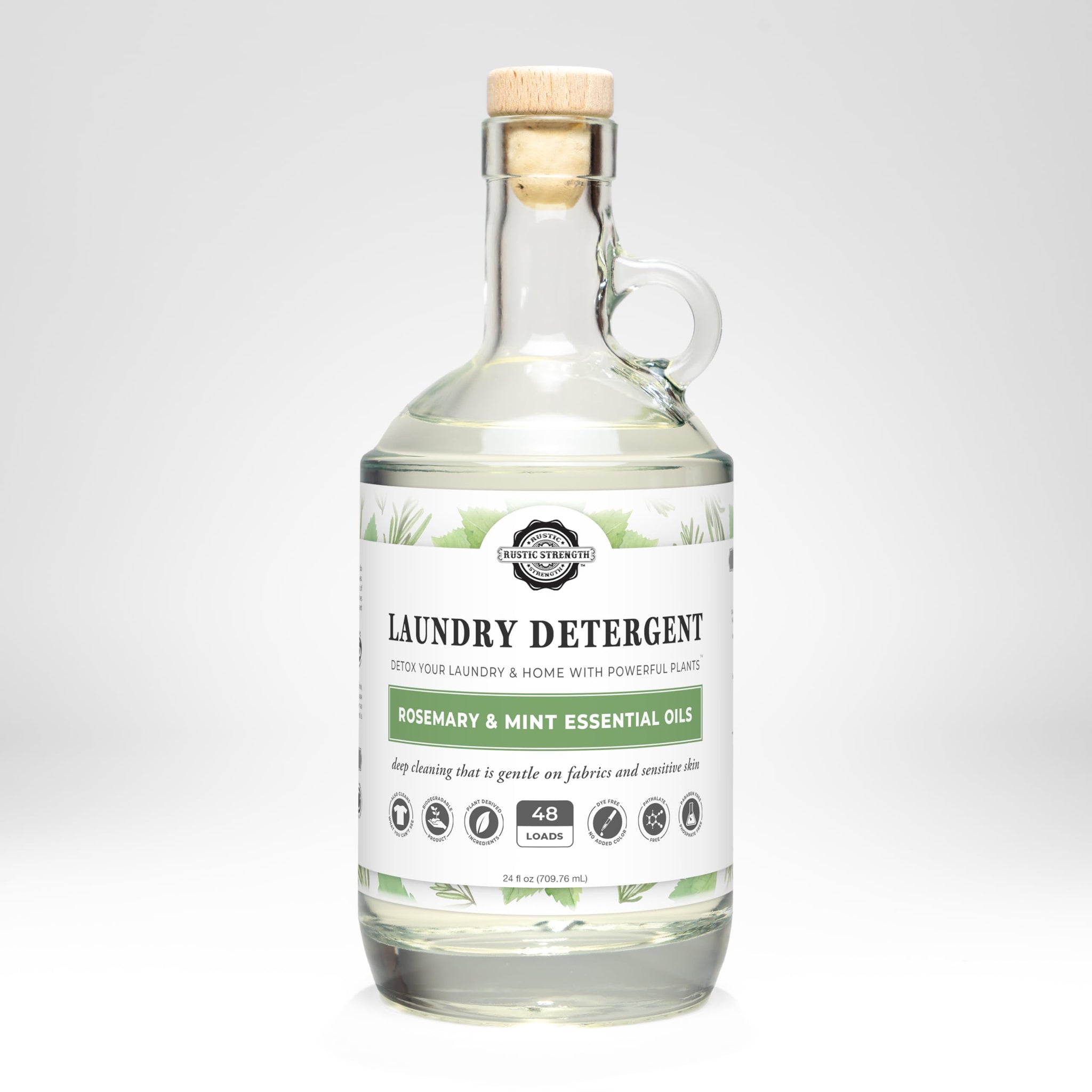 Rustic Strength Natural Laundry Detergent, Rosemary & Mint, Color Safe, Sensitive Skin, HE Compatible, 24 oz Glass