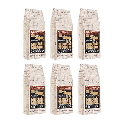 Moose Munch Gourmet Coffee by Harry & David, Milk Chocolate Peanut Butter Flavored Ground Coffee - 12 Ounce Bag (Case of 6)
