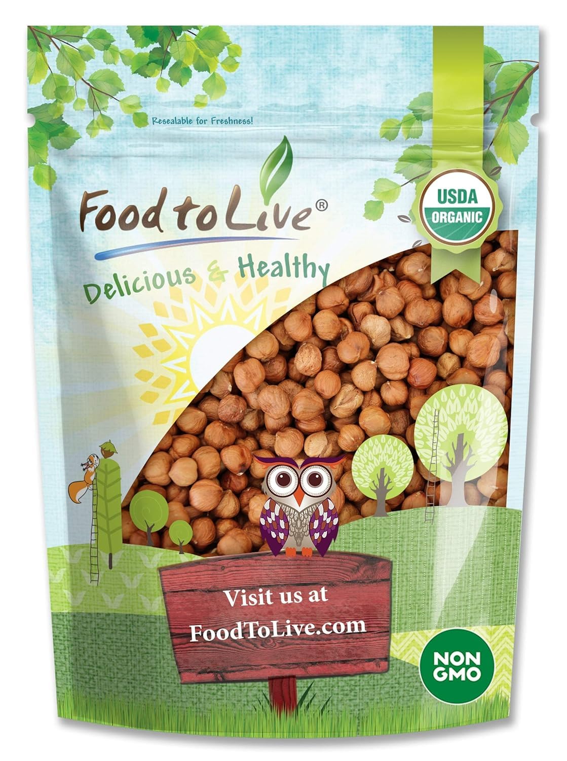 Food to Live Organic Hazelnuts, 1 Pound - Non-GMO, Raw Filberts, Whole, Shelled, Unsalted, Kosher, Vegan, Bulk. Crunchy, Wholesome Snack. Great