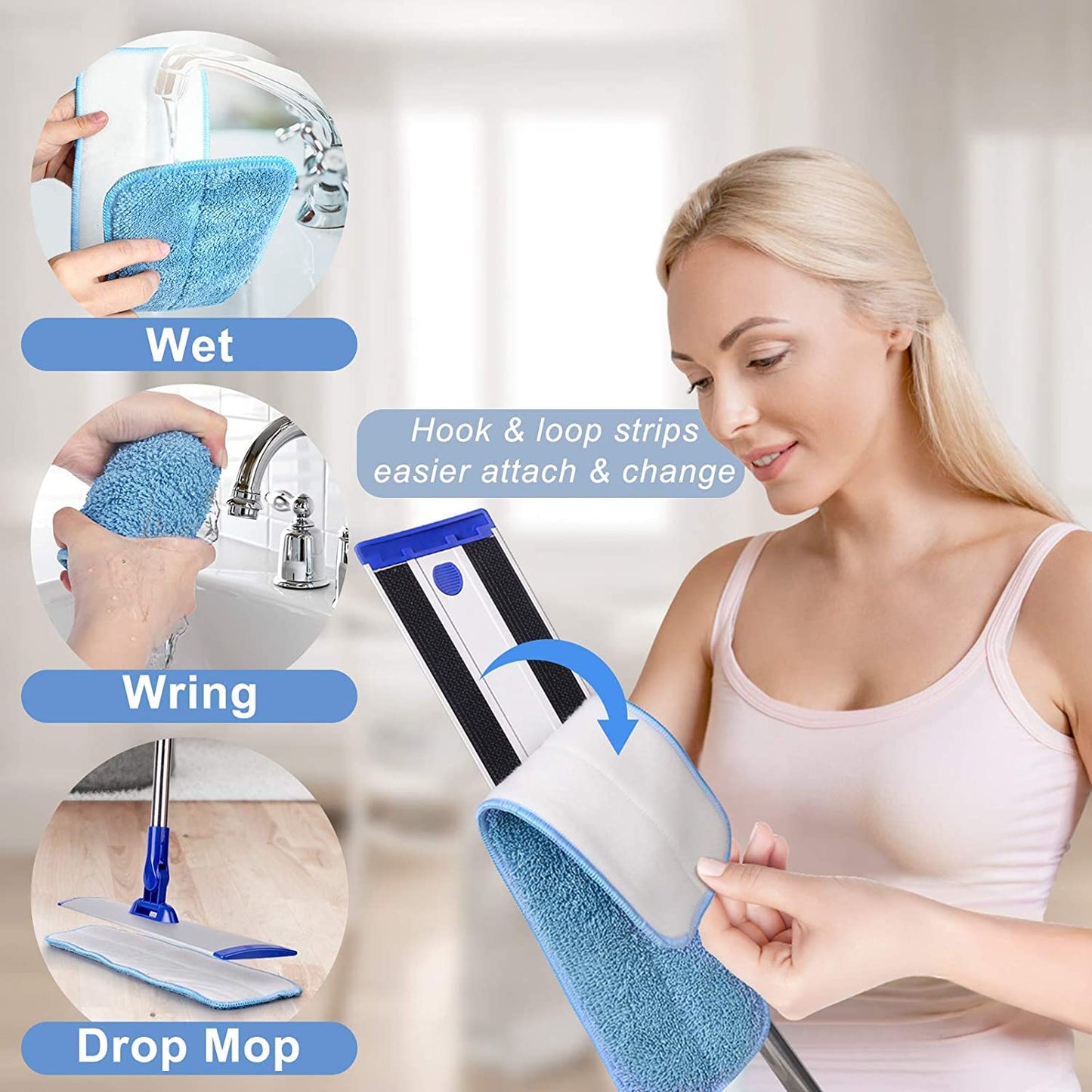18" Professional Microfiber Mop Floor Cleaning mop, Flat Mop with Stainless Steel Handle,4 Reusable Washable Mop Pads and mop Pads Brush,Microfiber