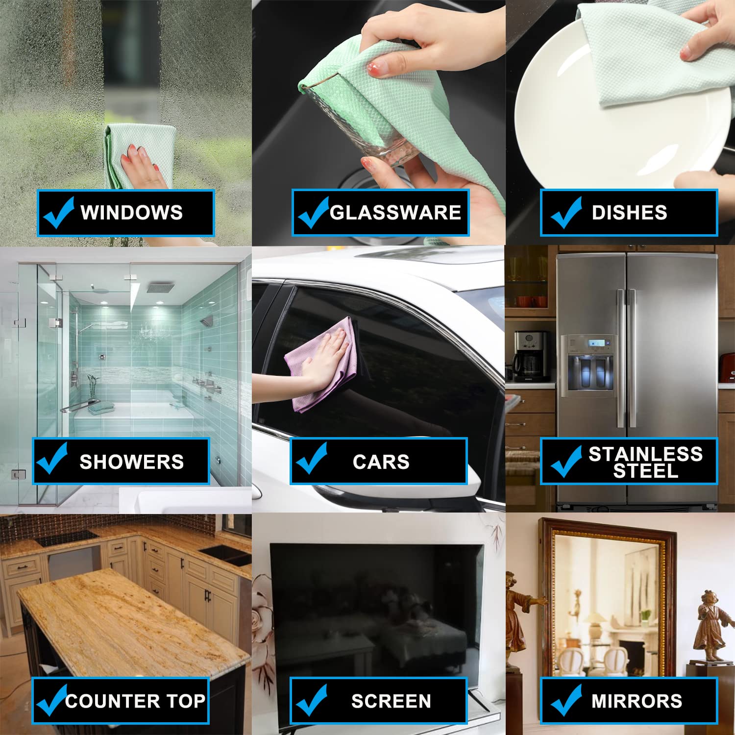 Fish Scale Streak Free Magic Glass Window Car Mirror Microfiber Cleaning Cloth Cleaner Cloths,Lint Free Stainless Steel Windshield Shower Cleaning