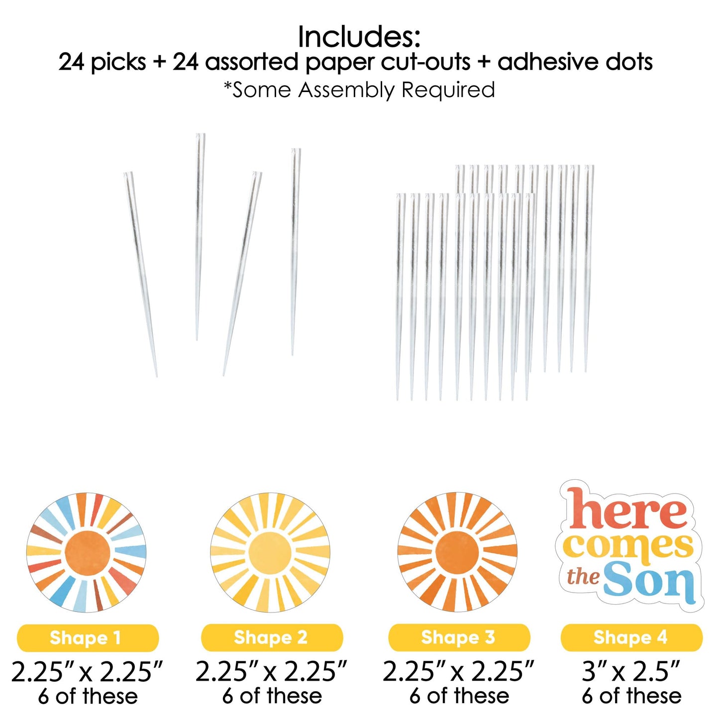 Big Dot of Happiness Here Comes The Son Dessert Cupcake Toppers, Boy Boho Baby Shower Clear Treat Picks - Set of 24