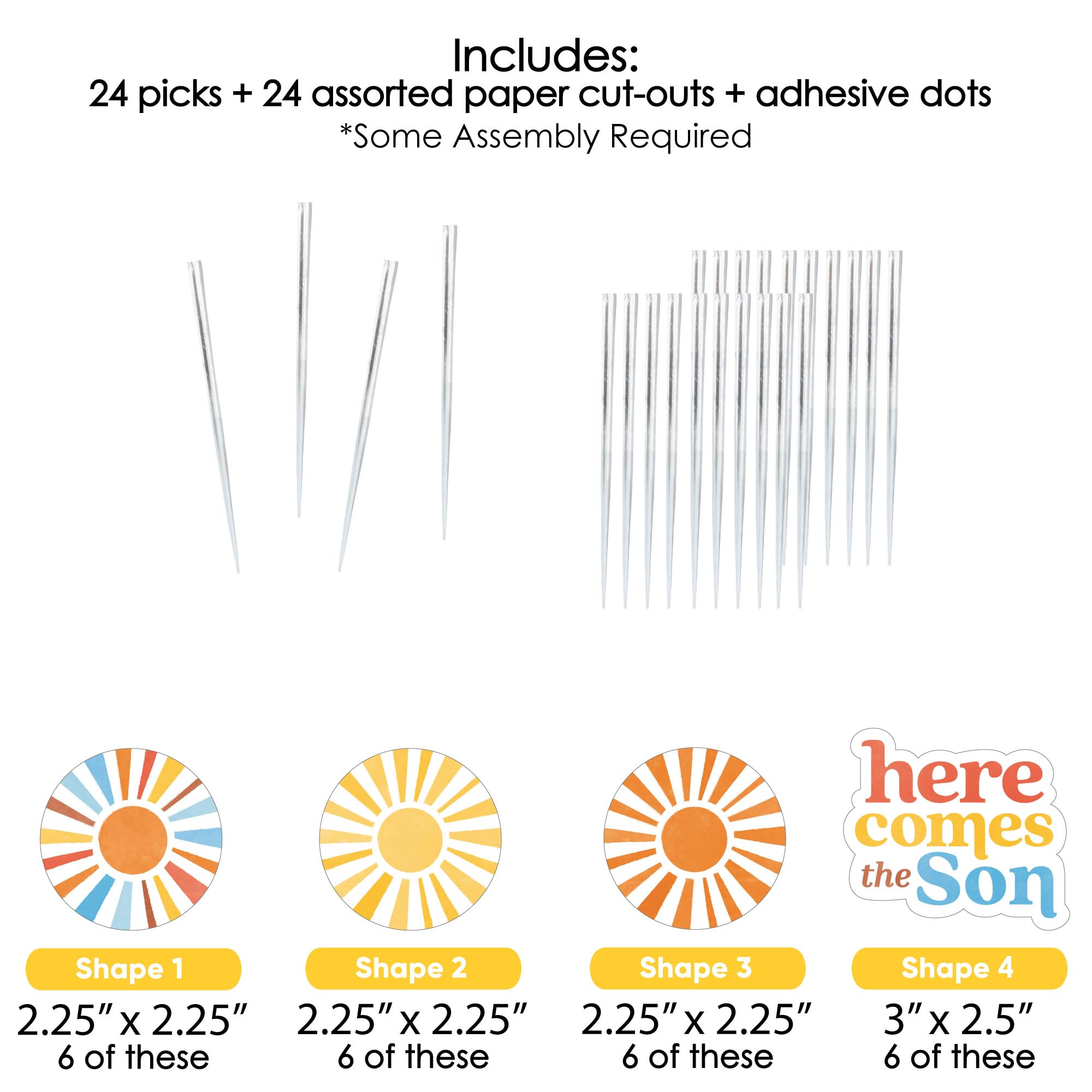 Big Dot of Happiness Here Comes The Son Dessert Cupcake Toppers, Boy Boho Baby Shower Clear Treat Picks - Set of 24
