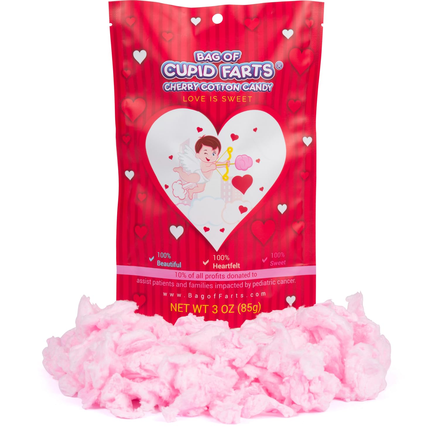 Bag of Cupid Farts Cherry Cotton Candy, 3oz Bag, Fun Valentine's, Wedding, Sweetheart, Birthday Gift, 1 Pack