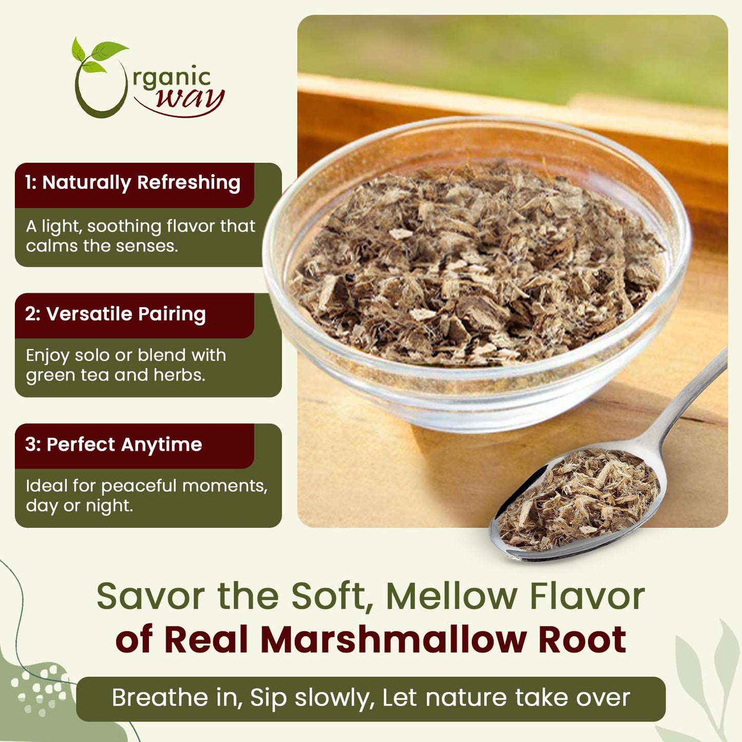 Organic Way Marshmallow Root | Herbal Tea (Althaea officinalis) Cut & Sifted - European Wild-Harvest | Organic & Kosher Certified | Non GMO & USDA