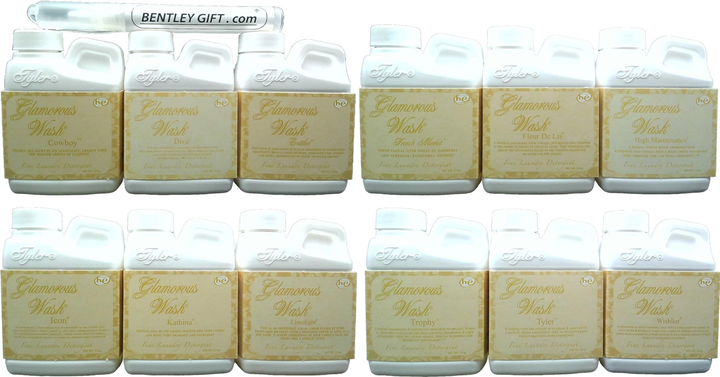 Tyler Candle Wash 4oz Sample All 12 Pack (Cowboy, Diva, Entitled, French Market, Fleur De Lis, High Maintenance, Icon, Kathina, Limelight, Trophy