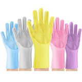 Silicone Dishwashing Scrubber Glove Brush - Reusable Rubber Kitchen Gloves for Housework, Car, Bathroom, Clothes, Pet (Yellow)