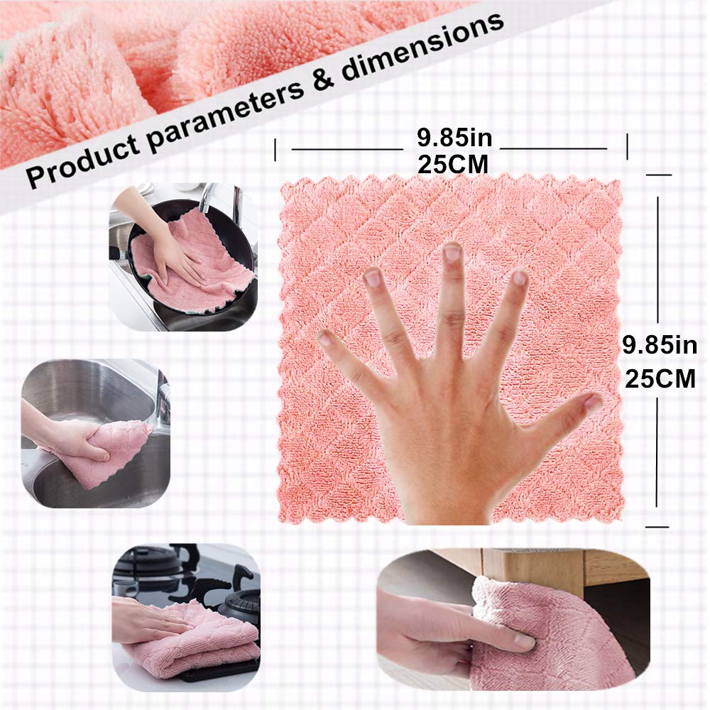 QURIPE 10-Pack Microfiber Cleaning Cloth Dish Towels, Double-Sided Dish Drying Towels?Reusable Household Cleaning Cloths for House Furniture Table