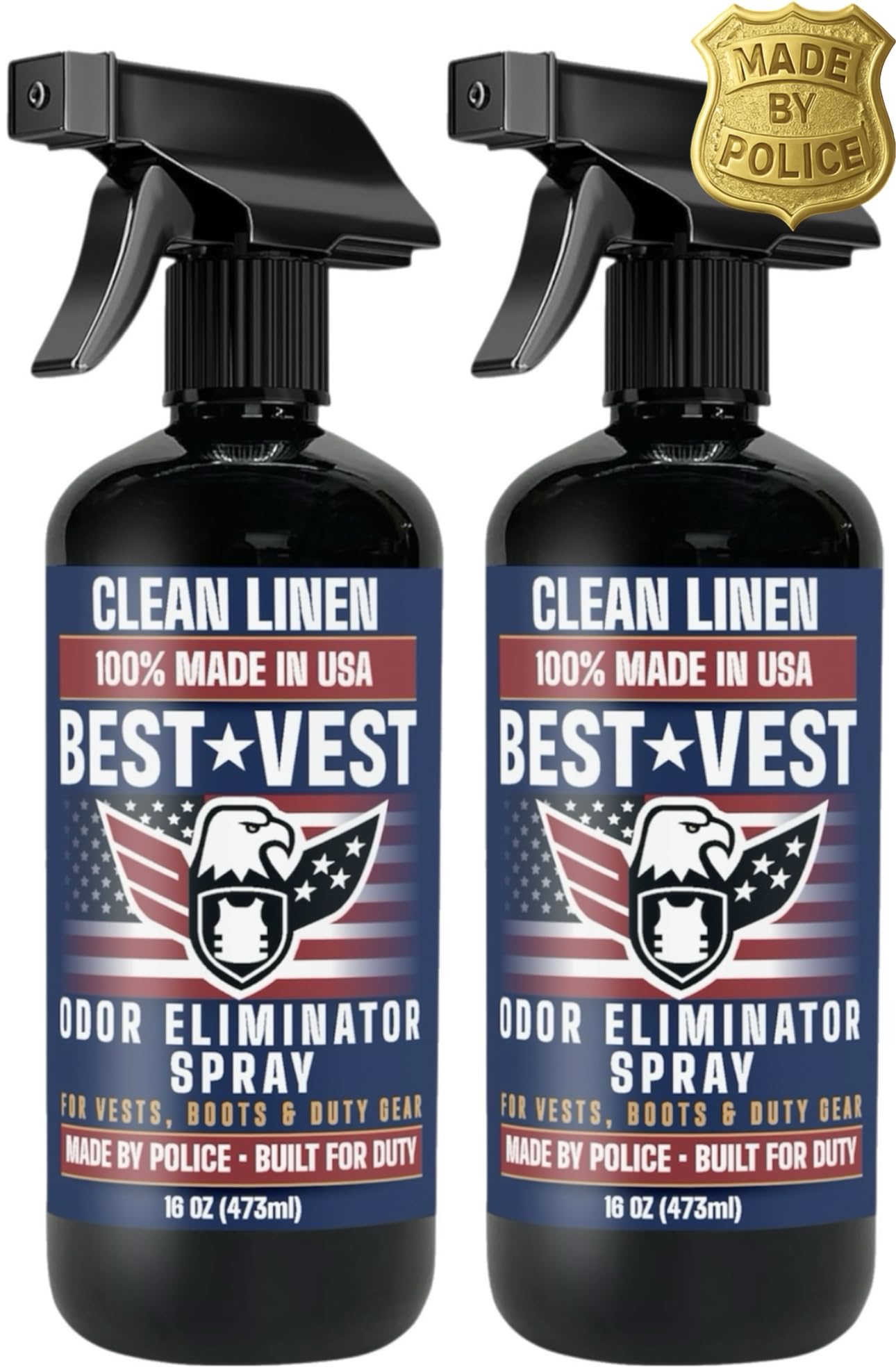 Best Vest Bulletproof Vest Odor Eliminator Spray for Body Armor, Police Gear & Tactical Gear, Clean Linen, 16oz (2 Pack)