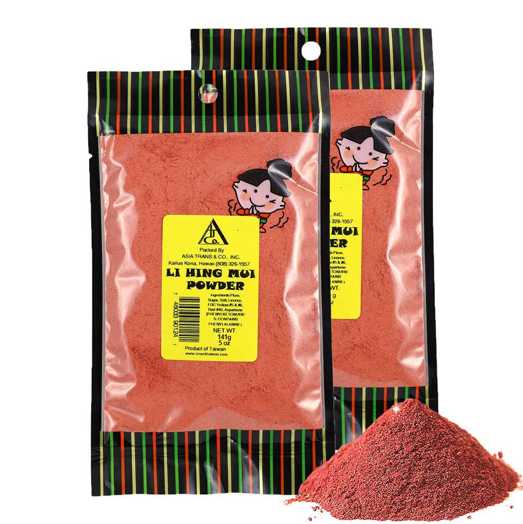 Asia Trans Li Hing Mui Crack Seed Plum Powder | Hawaiian Favorite | Sweet, Sour, & Salty Dried Asian Umeboshi Topping for Desserts and Snacks (2 Pack