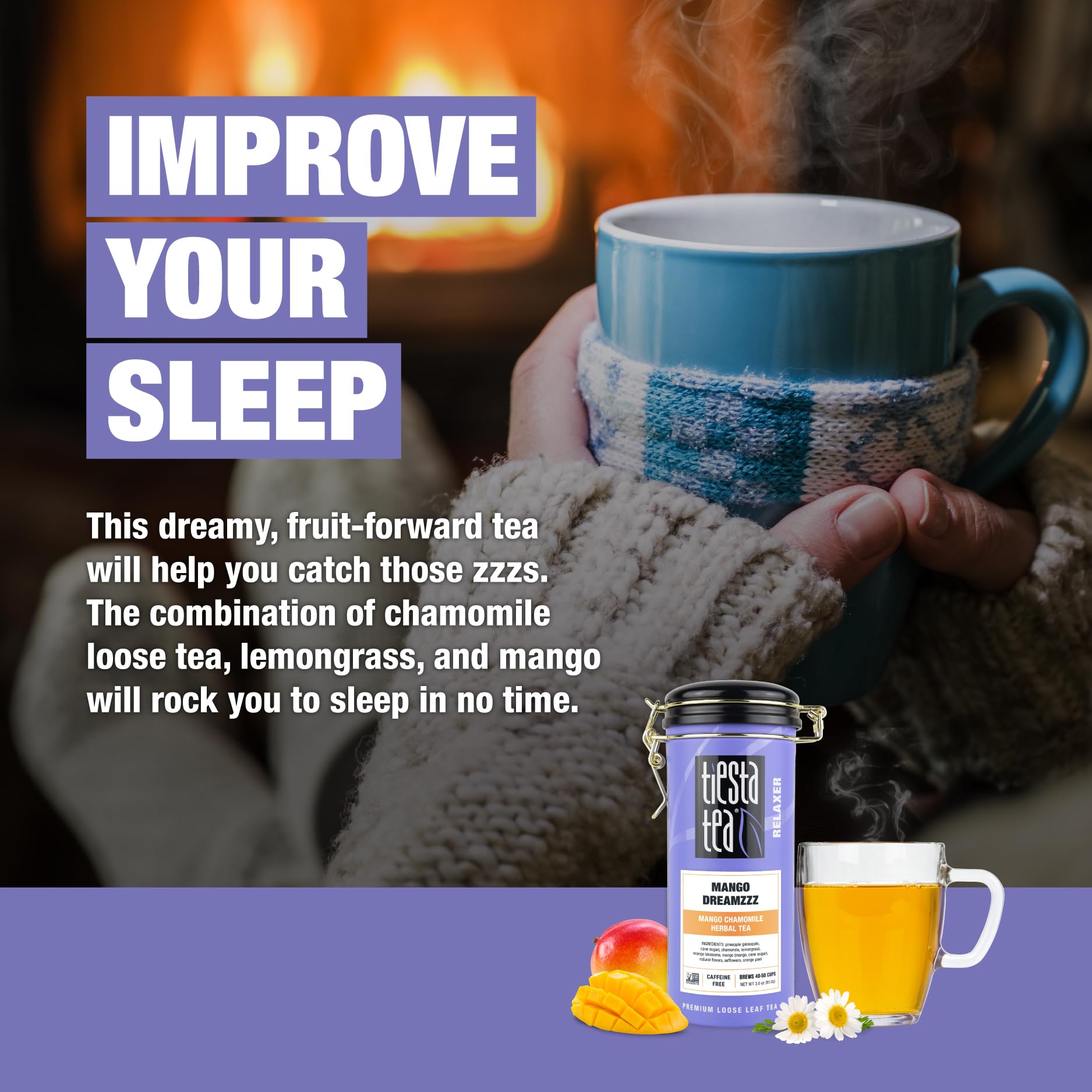Tiesta Tea - Mango Dreamzzz Chamomile Loose Leaf Herbal Tea, Relaxing Chamomile & Lemongrass Blend, Caffeine-Free, Brew Hot or Iced, Refillable Tin