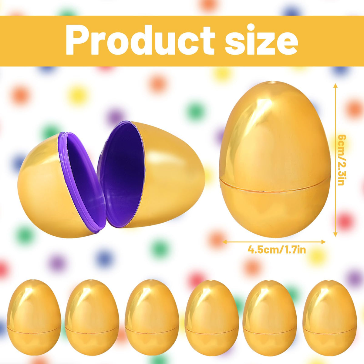 inheming 6 PCS Gold Eggs, Empty Plastic Easter Eggs, Fillable Eggs for Candy, Chocolate, Money and Stuff, Easter Egg Hunts