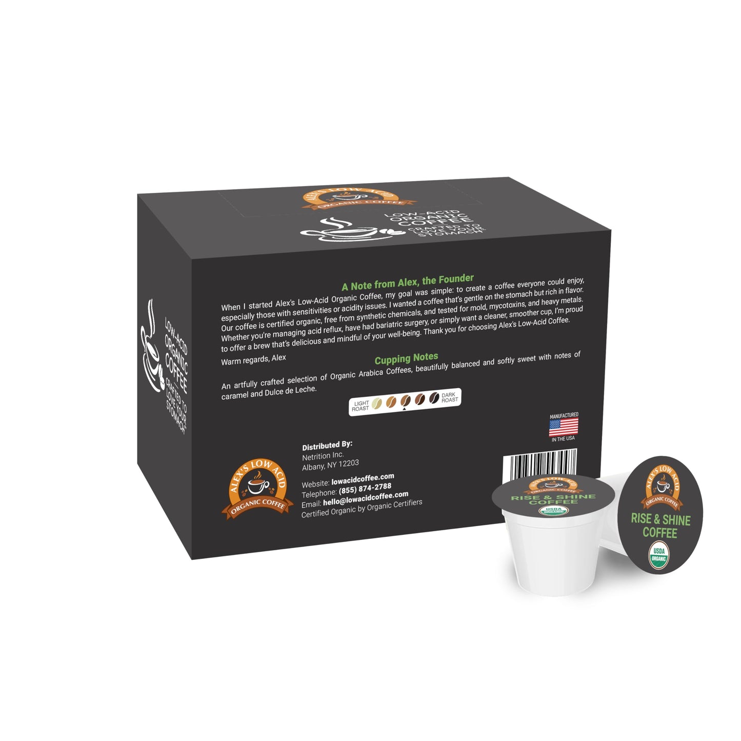 Alex's Low Acid Organic Coffee Caffeine Fiend Single-Serve Pods Variety Pack