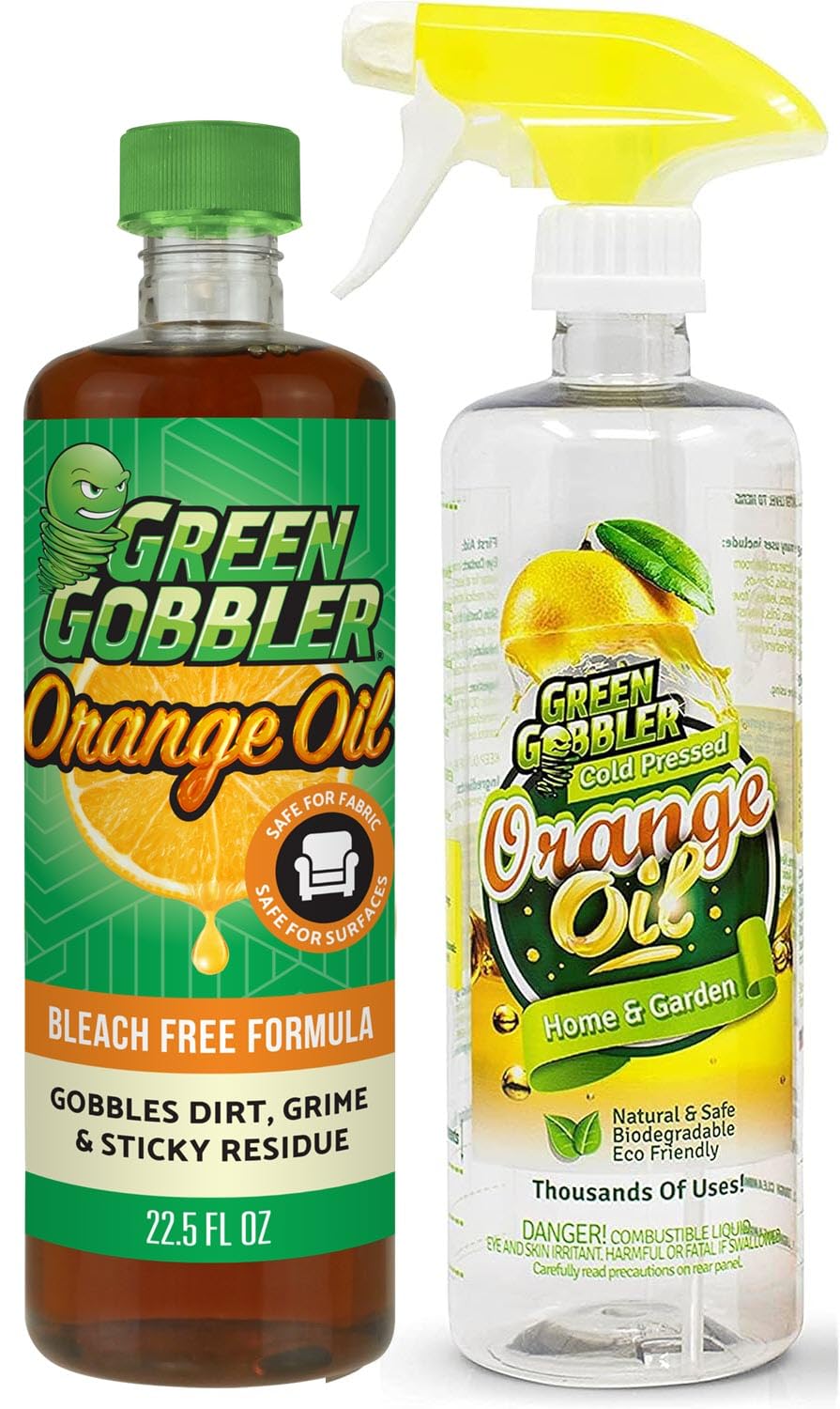 Green Gobbler Cold-Pressed Concentrated Orange Oil for Multi-Purpose Cleaning at Home, Outdoors, 32 oz, Spray Bottle Included