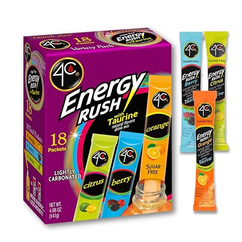 4C Energy Rush Stix, Variety 1 Pack, 18 Count, Single Serve Water Flavoring Packets, Sugar Free with Taurine, On the Go Bundle
