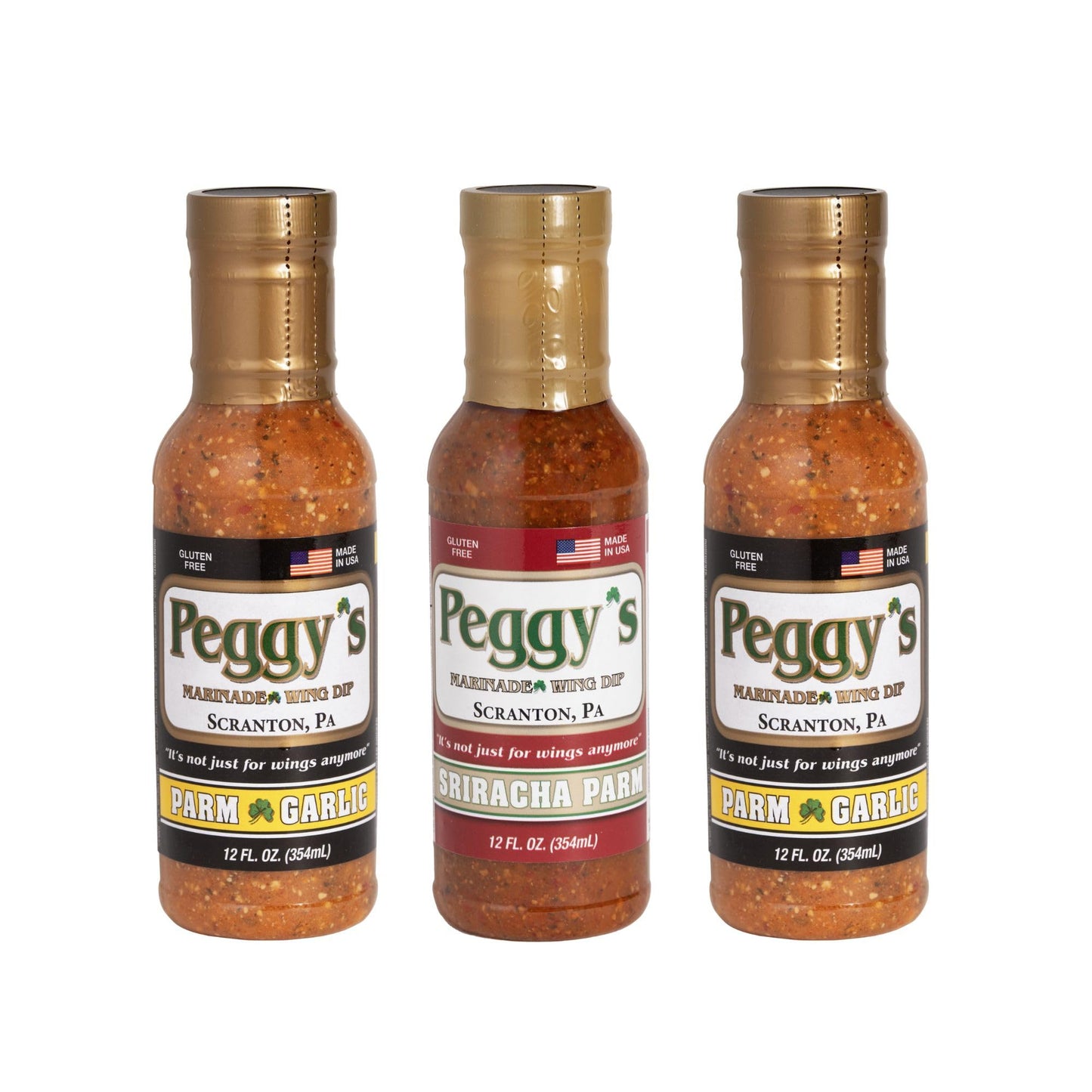 Peggy's Variety Pack - 2 Garlic Parmesan & 1 Sriracha Parmesan Sauce (12oz Each) | Scranton, PA Local Brand | Made in USA | Perfect for Marinades