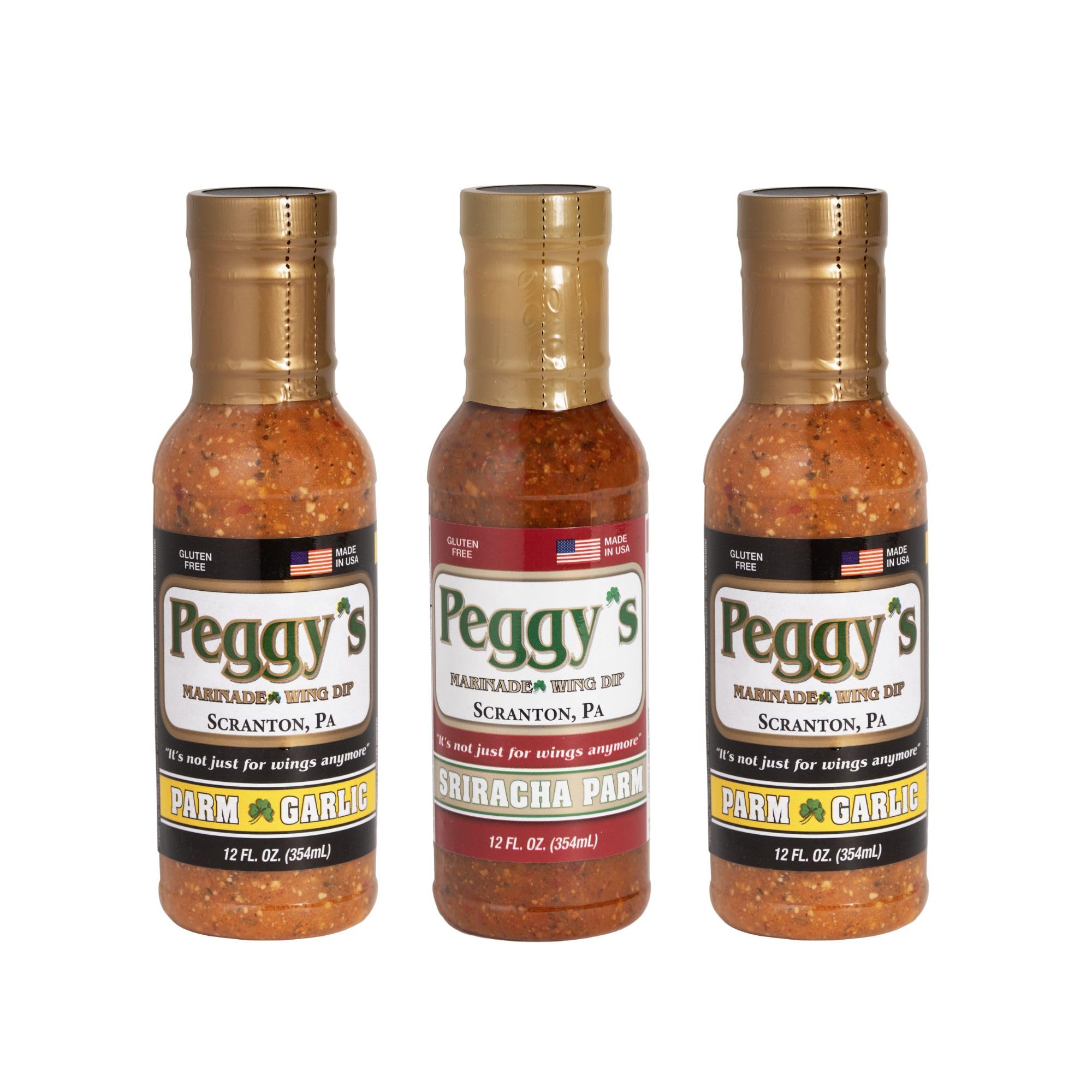 Peggy's Variety Pack - 2 Garlic Parmesan & 1 Sriracha Parmesan Sauce (12oz Each) | Scranton, PA Local Brand | Made in USA | Perfect for Marinades