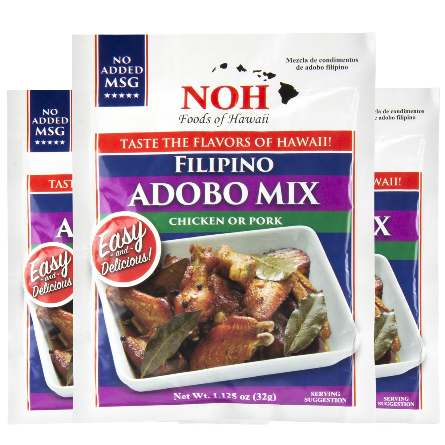 NOH Filipino Adobo Seasoning Mix, 1.125 oz Packet (Pack of 3) - Golden and Savory Filipino Adobo Meat and Seafood Seasoning Powder Mix, Ideal for Pork