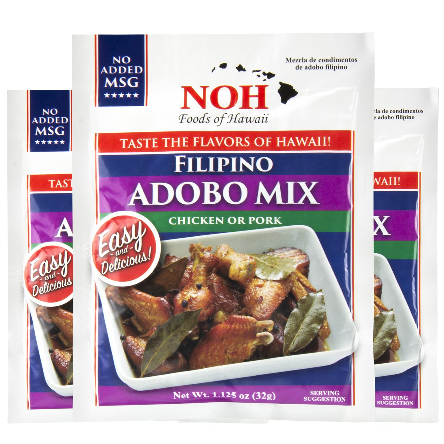 NOH Filipino Adobo Seasoning Mix, 1.125 oz Packet (Pack of 3) - Golden and Savory Filipino Adobo Meat and Seafood Seasoning Powder Mix, Ideal for Pork