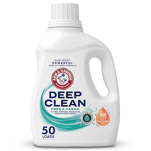 ARM & HAMMER Deep Clean Free & Clear Liquid Laundry Detergent, Free of Dyes, and Perfumes, Dermatologist Tested, 75 Fl Oz, 50 Loads