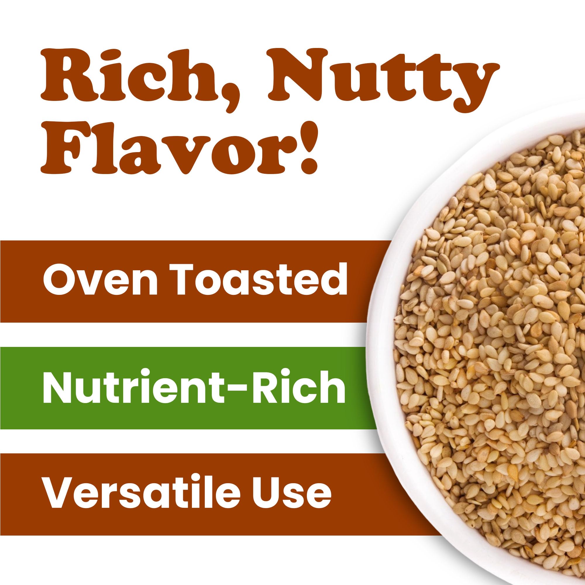 Food to Live Toasted Hulled Sesame Seeds, 8 Ounces - Crunchy and Nutritious Snack, Oven Roasted, Unsalted, No Oil Added, Perfect for Cooking, Baking