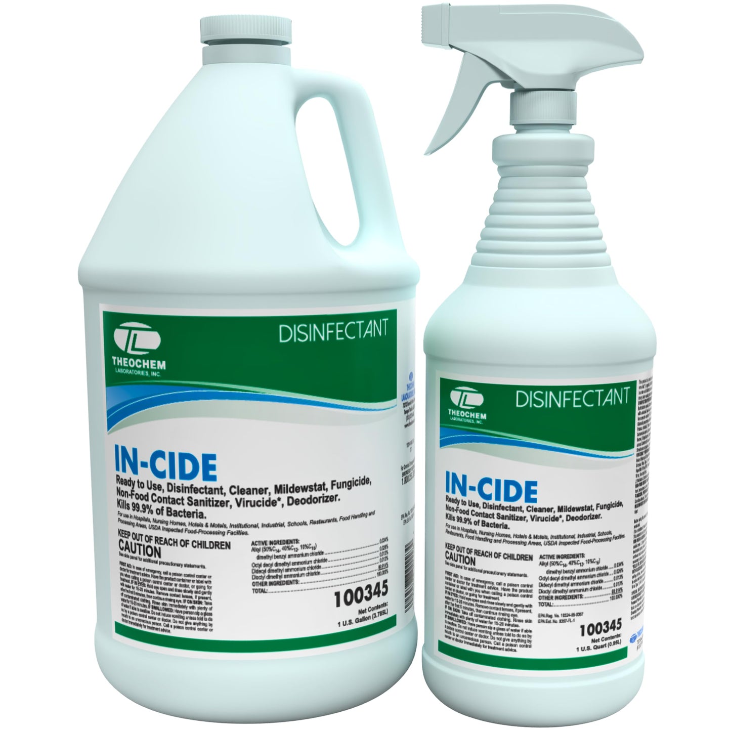 Theochem In-Cide Hospital Grade Disinfectant Spray - EPA Registered Cleaner Kills 99.9% MRSA, H1N1 - Home Office Clinic - Fresh Scent - 1 Gallon +