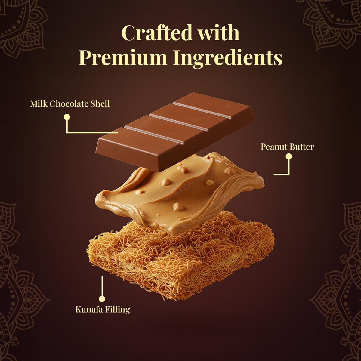 ChocCart Dubai Chocolate - Premium Middle Eastern Gourmet Chocolate | Authentic Dessert Imported from UAE (95g / 3.35 oz) | Knafeh with Peanut Butter
