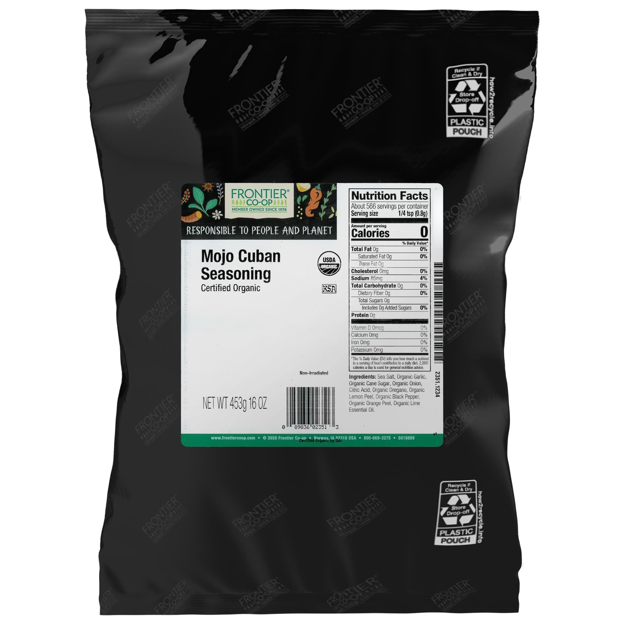 Frontier Co-op Organic Mojo Cuban Seasoning, 1lb Bulk Bag - Citrusy, Earthy Blend with Garlic, Citrus Peels, Oregano