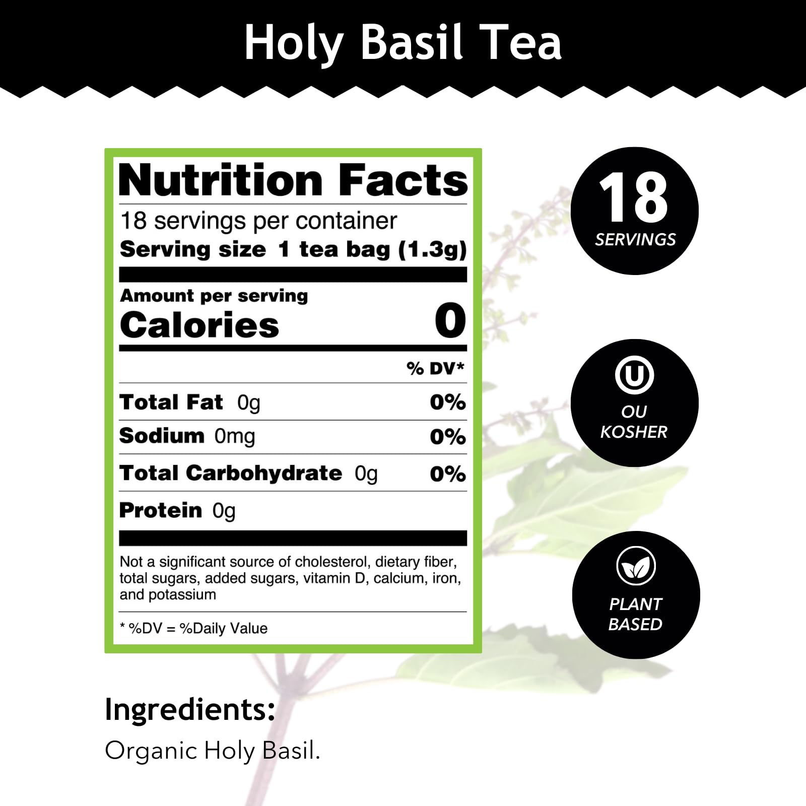 Buddha Teas - Holy Basil - Organic Herbal Tea - For Cognitive Balance & Overall Health - Ayurvedic Tulsi - With Antioxidants - Caffeine Free - 100%