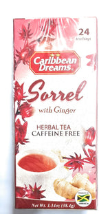 Caribbean Dreams Sorrel & Ginger Tea, 24 Tea Bags, All Natural, Caffeine Free, Herbal Tea, White, (CD S&G)