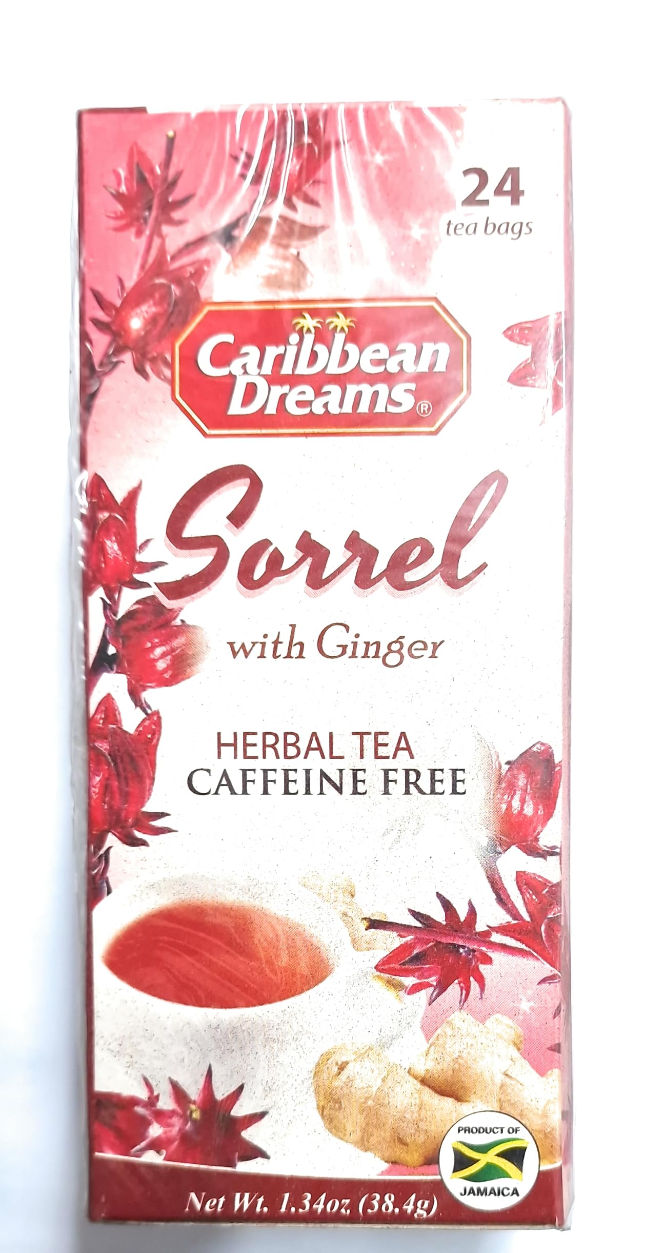 Caribbean Dreams Sorrel & Ginger Tea, 24 Tea Bags, All Natural, Caffeine Free, Herbal Tea, White, (CD S&G)