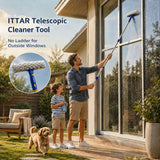ITTAR Window Squeegee Cleaning Kit with 60 Inch Extension Pole, Glass Cleaner Tool 12" Rubber Blade & 2 Microfiber Pads, Window Washing Equipment