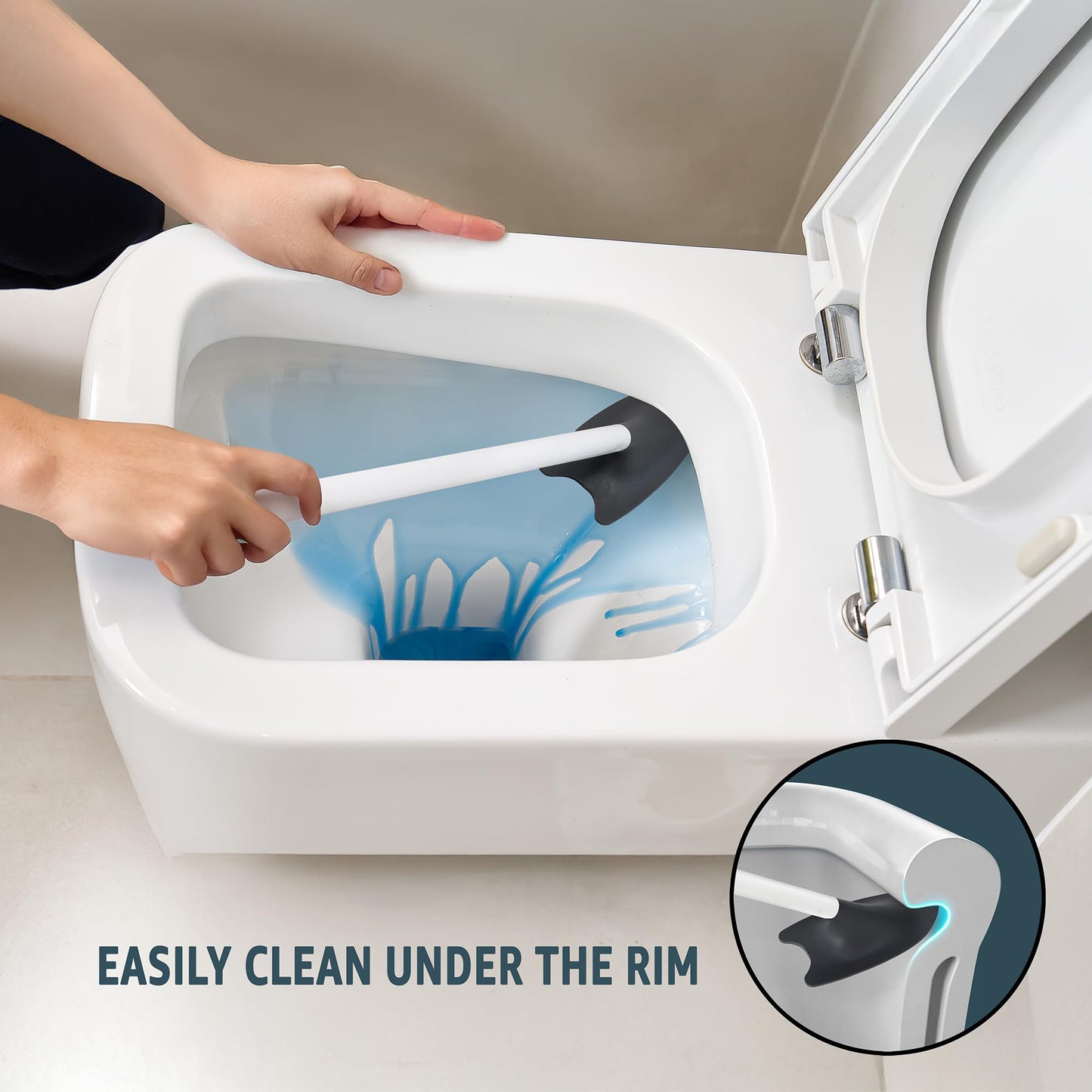 Broombi Sani-Flex Toilet Brush Squeegee and drip-Less Holder Set with a Patented Silicone Bristle-Free Head - no Mess, no clinging gunk or Poo, Super