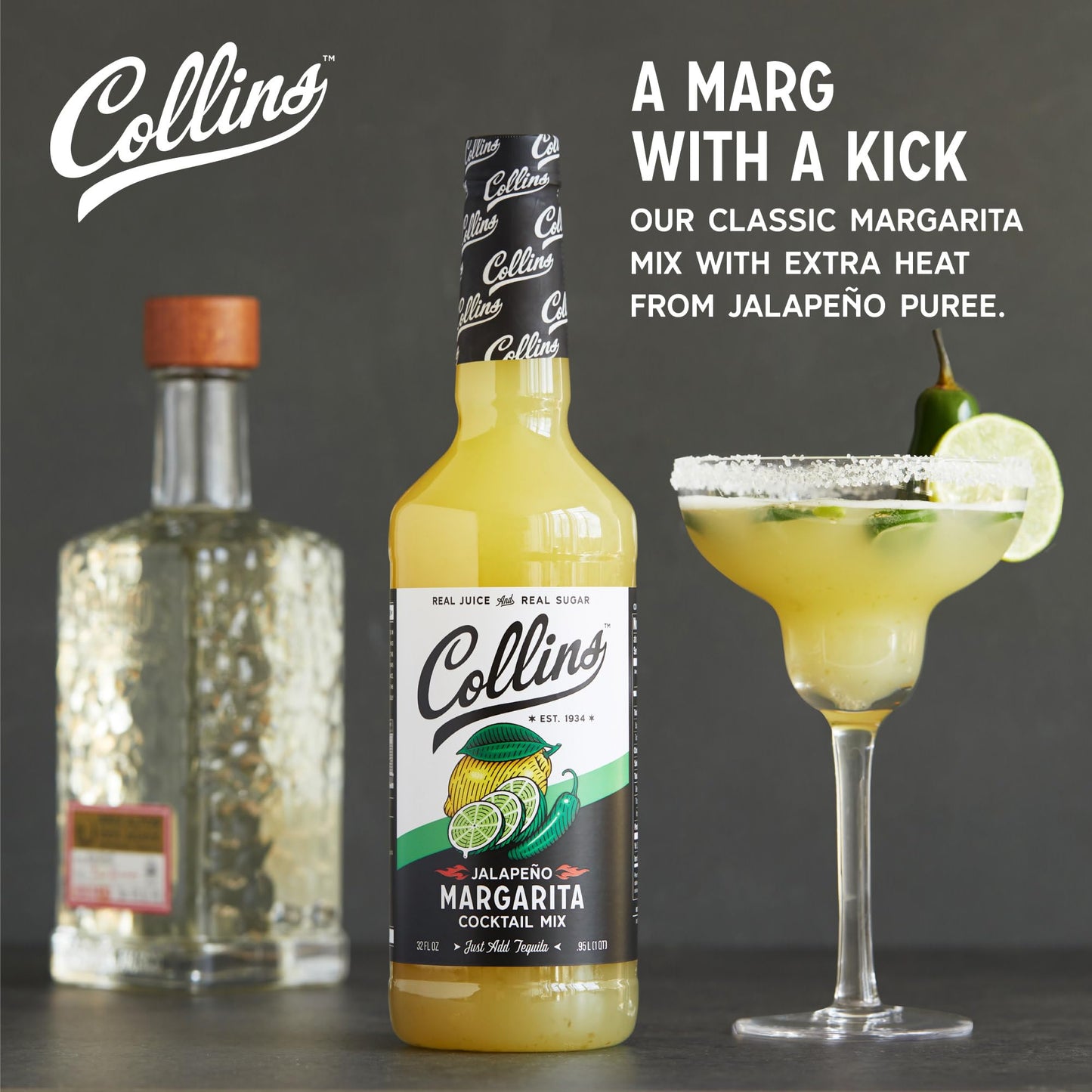 Collins Jalapeno Margarita Mix | Made With Real Jalapeno Puree and Lime, Lemon, and Orange Juice With Natural Flavors, Cocktail Recipe Ingredient