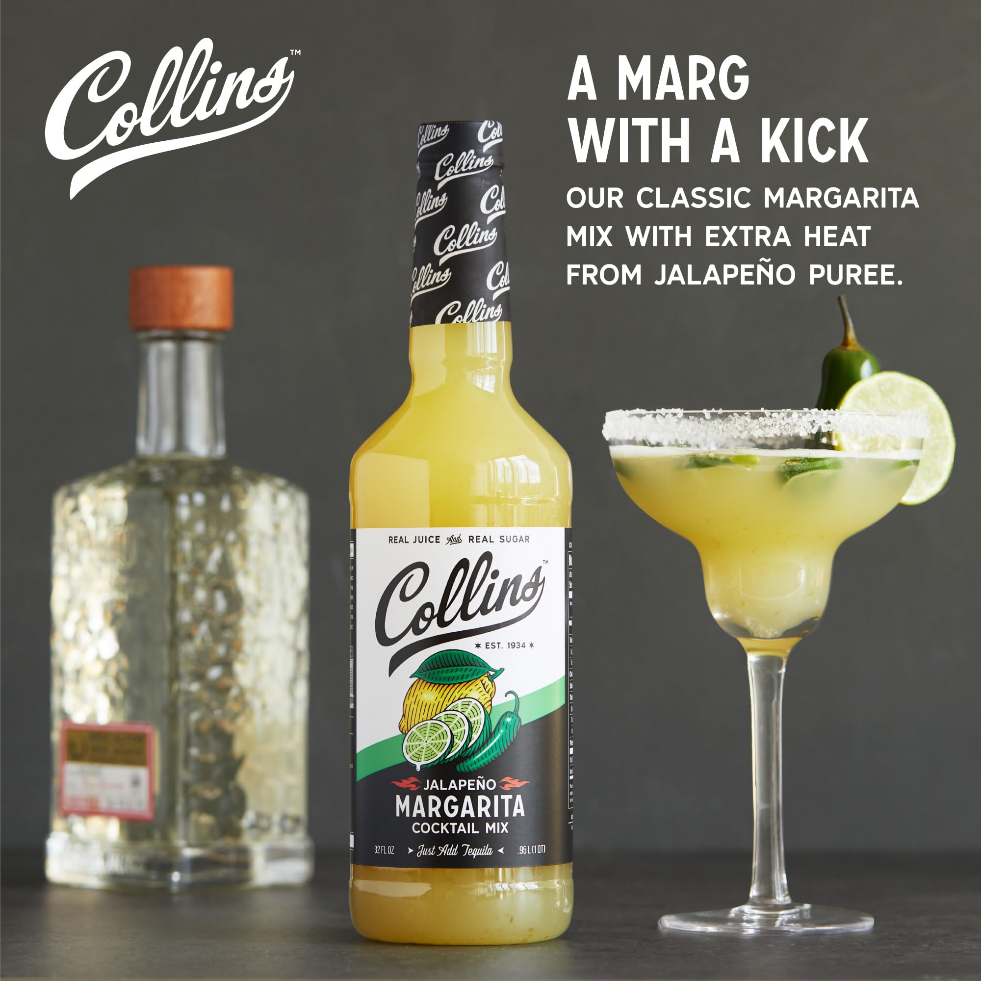 Collins Jalapeno Margarita Mix | Made With Real Jalapeno Puree and Lime, Lemon, and Orange Juice With Natural Flavors, Cocktail Recipe Ingredient